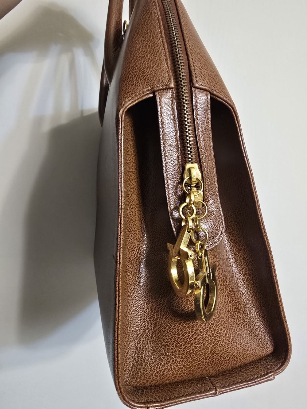 Salvatore Ferragamo Brown Structured Leather Top-Handle Laptop Bag - Picture 3 of 4